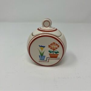 Vintage Japanese Decorative Ceramic Jar with Floral Design Missing the spoon